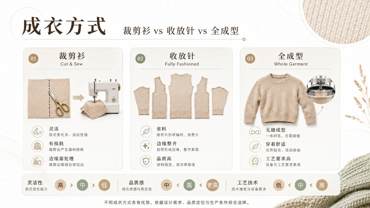 裁剪衫 收放针 全件编织比较图解