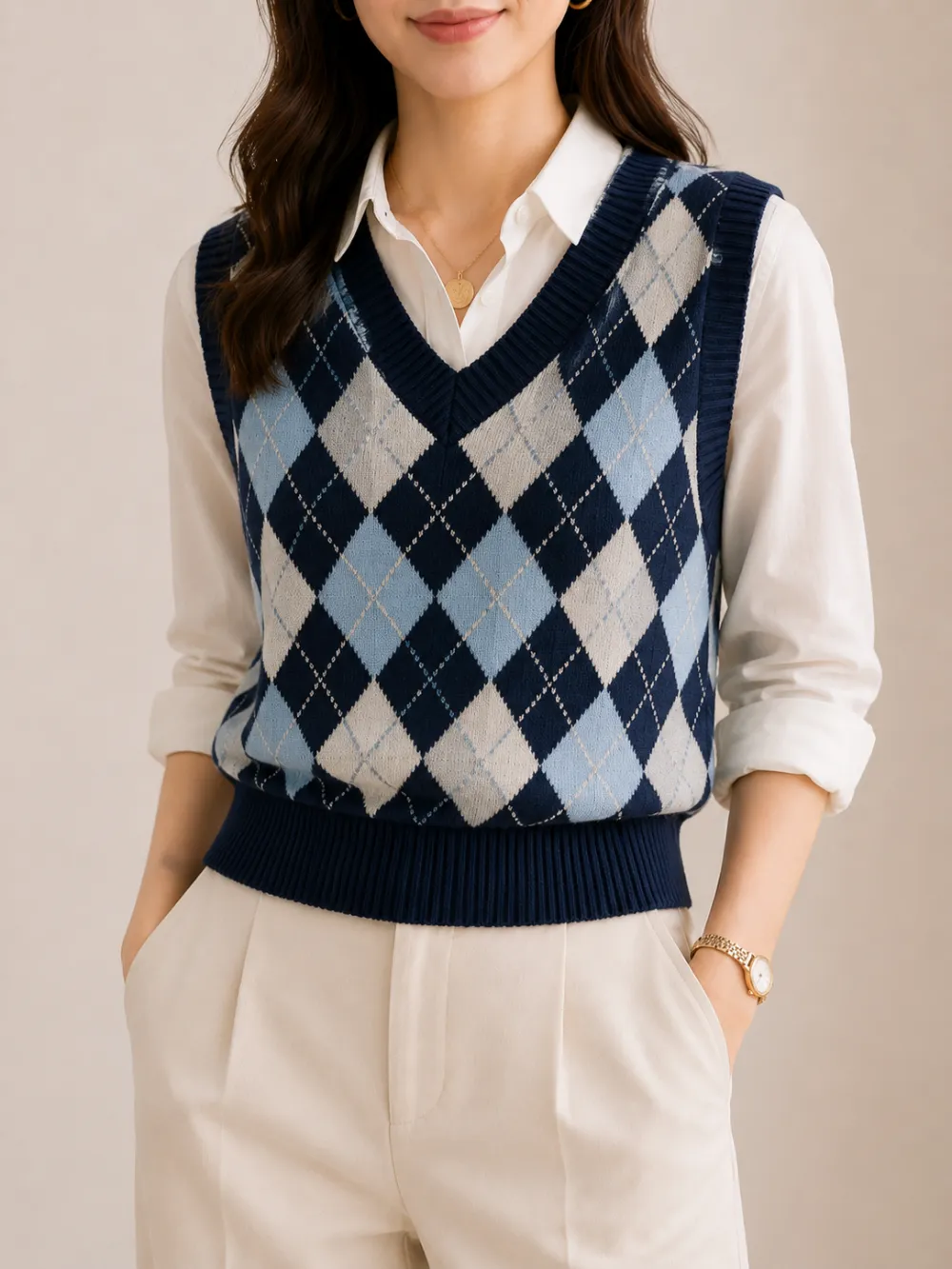 Linknit 菱格提花针织背心定制实拍 OEM/ODM