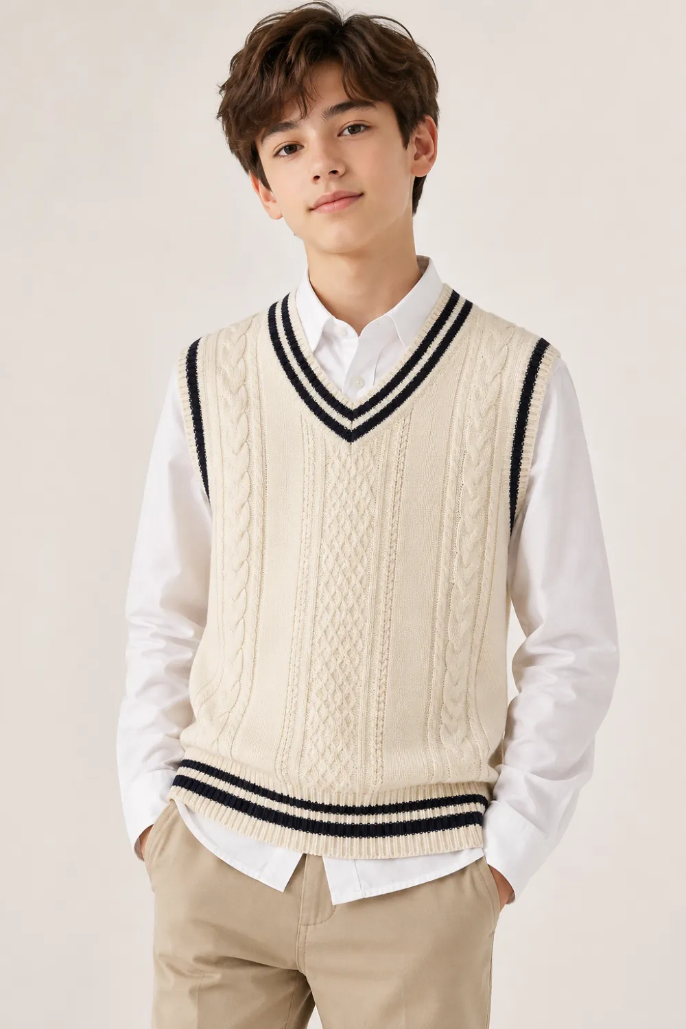 Linknit 学院风麻花针织背心定制实拍 OEM/ODM