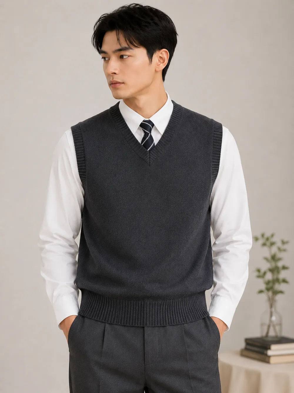 Linknit 男装V领针织背心定制实拍 OEM/ODM